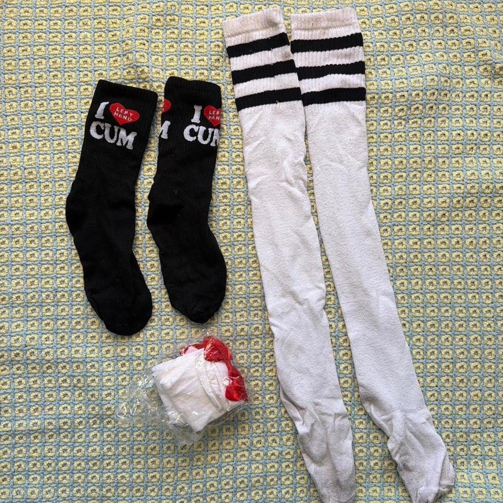 Lot 3 Pairs Exotic Dancer Socks Left Hand LA Thigh High Bows Striped Stockings